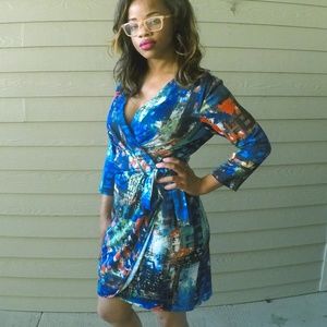 Vintage Artistic Wrap Mini Dress